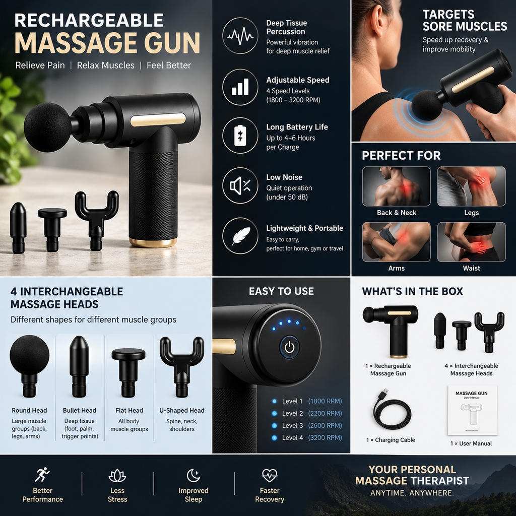 Portable Rechargeable Deep Tissue Massage Gun